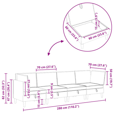 Zestaw mebli do salonu 4 szt. Khaki tkanina