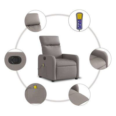 vidaXL Rozkładany fotel masujący, elektryczny, kolor taupe, tkanina