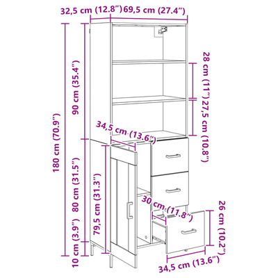 Highboard Dąb rzemieślniczy 69,5 x 34 x 180 cm