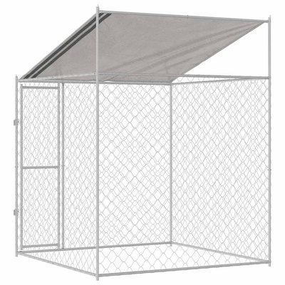 Klatka dla psa z dachem srebrny 200 x 200 x 258 cm Stal i PE
