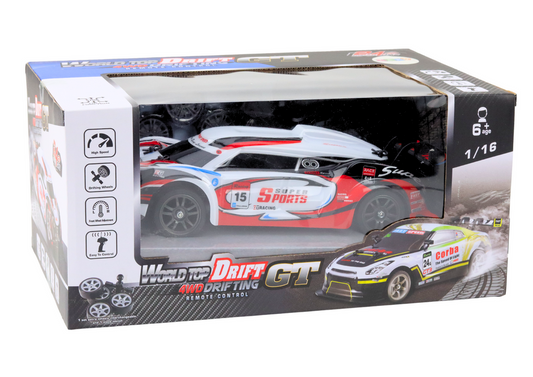 Auto Sportowe RC 1:16 Drift  Wymienne Koła Biało-Czerwone