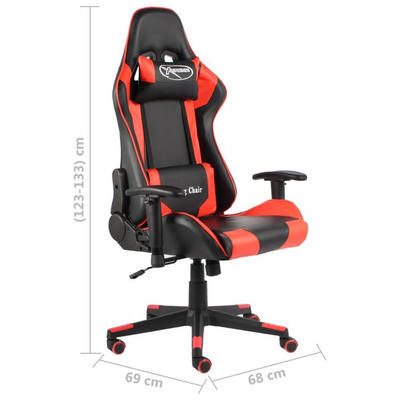 vidaXL Obrotowy fotel gamingowy, czerwony, PVC