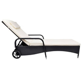 vidaXL Leżak z poduszką i kółkami, polirattan, czarny