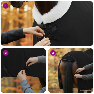Koc dla Koni Czarny 85 cm Polarowy fleece