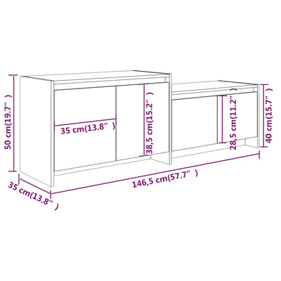 Szafka pod TV, biała, 146,5x35x50 cm, materiał drewnopochodny