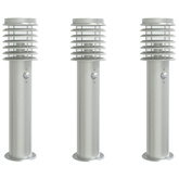 Lampy ogrodowe na słupku, z czujnikiem, 3 szt., srebrne, 60 cm