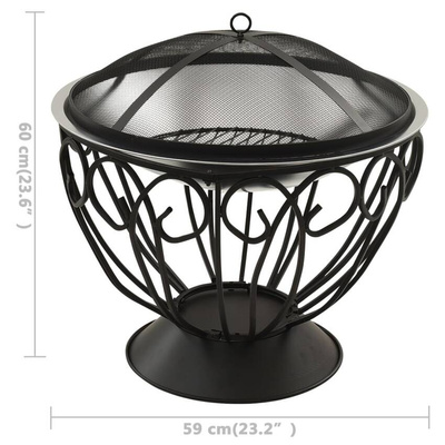 vidaXL Palenisko i grill 2-w-1, z pogrzebaczem, 59x59x60 cm, stal