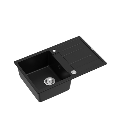 MORGAN 111 GraniteQ zlewozmywak pure carbon z syfonem Push To Open 1-komorowy z/o / elementy stal szlachetna
