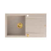 Zlewozmywak granitowy EVAN 111 – jednokomorowy, wpuszczany, pearl beige/elementy złote, Quadron