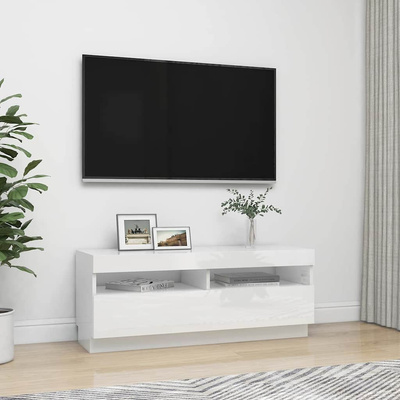 Szafka TV z oświetleniem LED, biel z połyskiem, 100x35x40 cm
