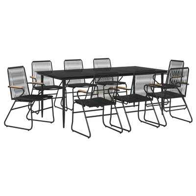 9-częściowy zestaw mebli ogrodowych, czarny, rattan PVC