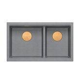 Zlewozmywak granitowy LOGAN 120 – dwukomorowy, wpuszczany, silver stone/elementy miedziane, Quadron