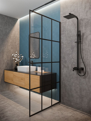 Kabina walk-in ii 100x200cm geometryczna 8mm shiny-glass czarny AK-32-107-S Invena