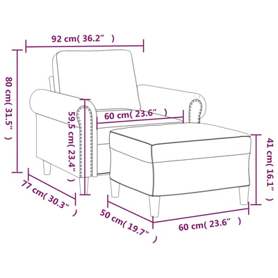 vidaXL Fotel z podnóżkiem, jasnoszary, 60 cm, obity aksamit