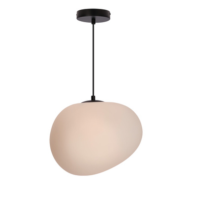Lampa wisząca STONES 30 cm w stylu Japandi - z białym akrylowym kloszem inspirowanym kamieniem - minimalistyczne oświetlenie sufitowe do salonu E27