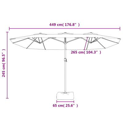 Podwójny parasol ogrodowy z LED, terakotowy, 449x265 cm