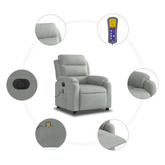 vidaXL Rozkładany fotel masujący, elektryczny, jasnoszary, aksamitny