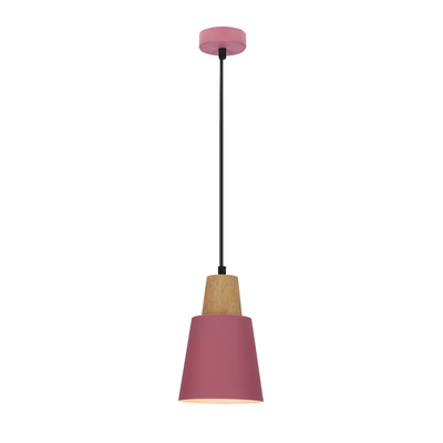 Lampa wisząca różowa metalowa + drewno Faro Ledea 50101259