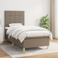 vidaXL Łóżko kontynentalne z materacem, taupe, tkanina, 90x200 cm model standard