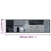vidaXL Dywanik kuchenny z motywem wina, szary, 45x150 cm, aksamitny