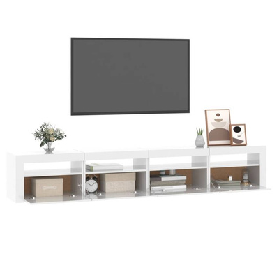 vidaXL Szafka pod TV z oświetleniem LED, biała z połyskiem,240x35x40cm