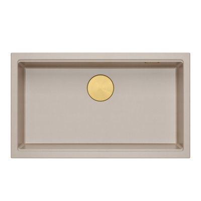 Zlewozmywak granitowy LOGAN 110 – jednokomorowy, wpuszczany, pearl beige/elementy złote, Quadron