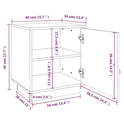 Szafki nocne, 2 szt., szare, 40x34x45 cm, lite drewno sosnowe