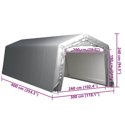 Namiot magazynowy, 300 x 900 cm, stal, szary
