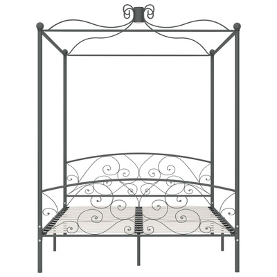 Rama łóżka z baldachimem, szara, metalowa, 160 x 200 cm