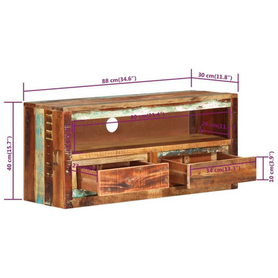 vidaXL Szafka pod TV, 88x30x40 cm, lite drewno z odzysku
