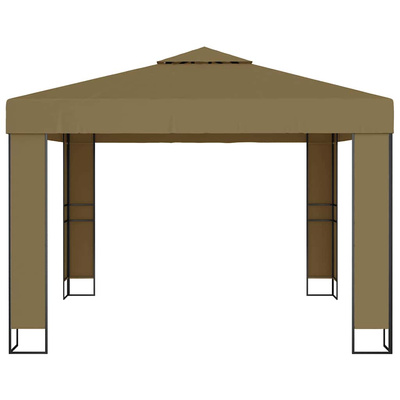 Altana z podwójnym dachem i sznurem lampek LED 3x3x2,7 m, taupe