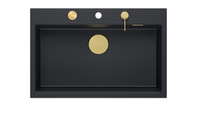 Zlewozmywak granitowy MARC 1-komorowy 76x50 cm czarny/pure carbon + Nano ZŁOTO PVD