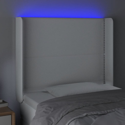 vidaXL Zagłówek do łóżka z LED, biały, 93x16x118/128cm, sztuczna skóra