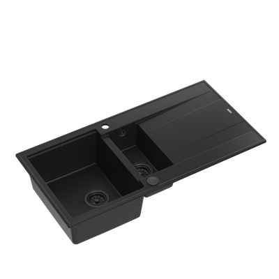 EVAN 156 GraniteQ zlewozmywak z syfonem Push To Open 1,5-komorowy z/o (1000x500x210; kom. 420x480) pure carbon / elementy pure carbon