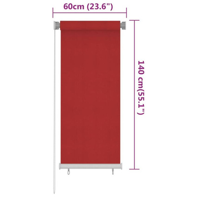 vidaXL Roleta zewnętrzna, 60x140 cm, czerwona, HDPE