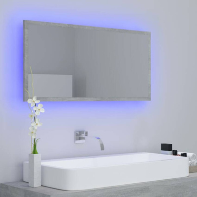 vidaXL Lustro łazienkowe LED, szarość betonu, 90x8,5x37 cm, akryl