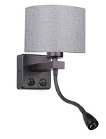 Kinkiet czarny/szary z lampką do czytania LED Polo Candellux 21-75499