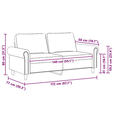 Sofa 2-osobowa, niebieski, 140 cm, tapicerowana aksamitem