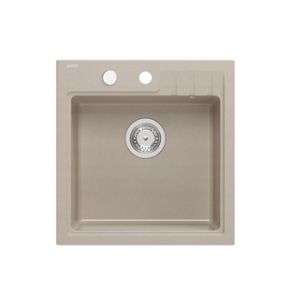 Zlewozmywak granitowy PETER 110 – jednokomorowy, wpuszczany, pearl beige/elementy stalowe, Quadron