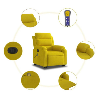 vidaXL Podnoszony fotel masujący, elektryczny rozkładany, żółty