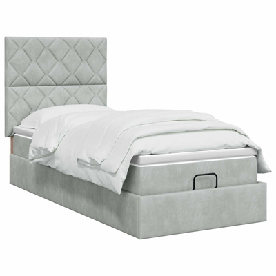 Łóżko ottoman z materacem jasnoszary 80 x 200 cm Welur