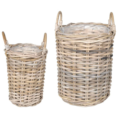Kosz na rośliny 2 szt. Naturalna szarość Rattan Kubu
