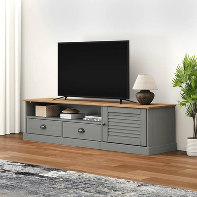 vidaXL Szafka pod TV VIGO, szara, 156x40x40 cm, lite drewno sosnowe