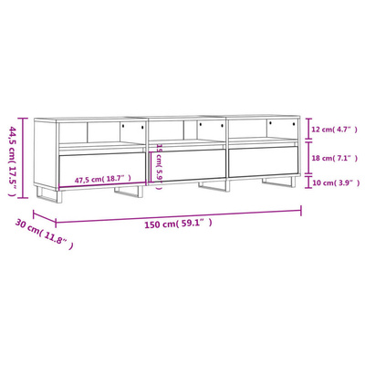 vidaXL Szafka pod TV, czarna, 150x30x44,5 cm, materiał drewnopochodny