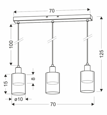 Lampa wisząca Doppio potrójna z kloszem szklana czarno-złota 3-punktowa