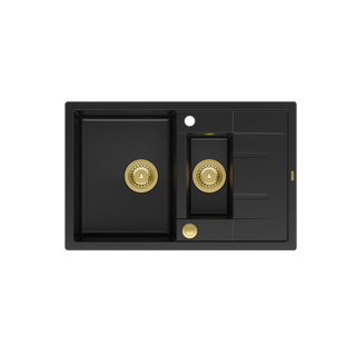 MORGAN 156 GraniteQ zlewozmywak pure carbon z syfonem Push To Open okrągły 1,5-komorowy z/o / elementy złote