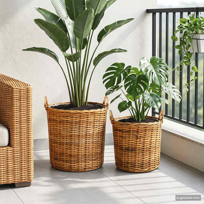 Kosz na rośliny 2 szt. Naturalny Brąz Rattan Kubu