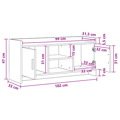 Szafka pod telewizor 102 x 33 x 47 cm Czarny dąb