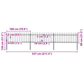 Ogrodzenie z prętów z grotami, stalowe, 5,1 x 0,8 m, czarne