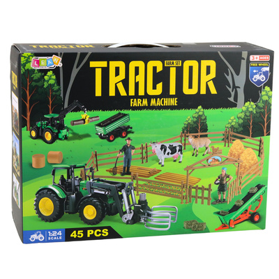 Zestaw Rolniczy Traktor z Przyczepą Zwierzęta Farmerzy Farma 45 el.